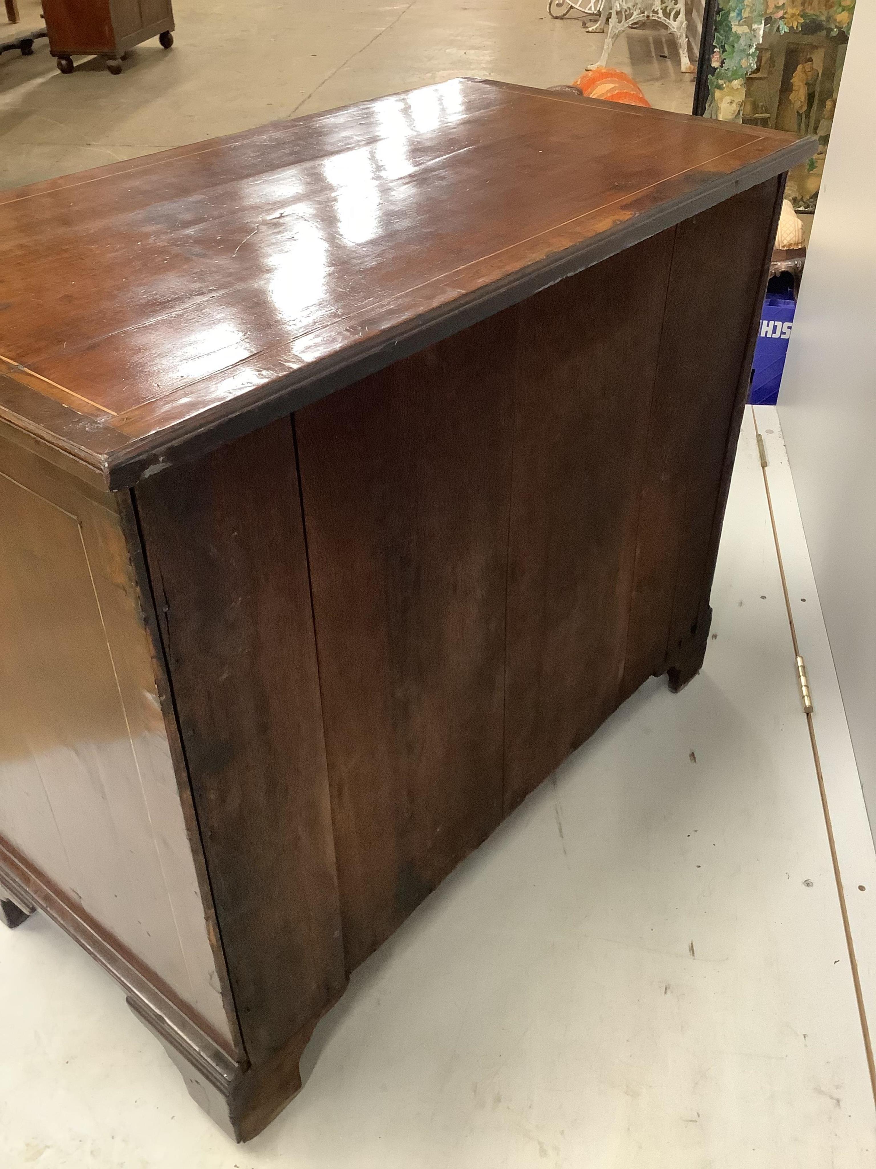 A George III, possibly padouk, brass inlay,dressing chest in the manner of John Channon, width 88cm, depth 47cm, height 74cm. Condition - fair